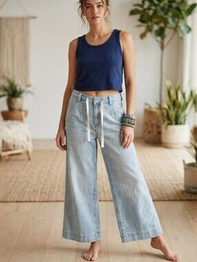 Miou Muse wide leg jeans tie waist sz medium P4880